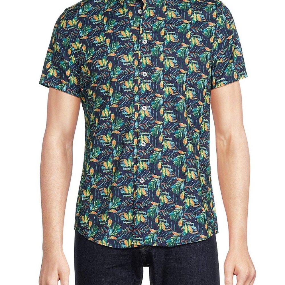 HERITAGE REPORT COLLECTION Leaf Print Short Sleeve Button Down Shirt Sz XL